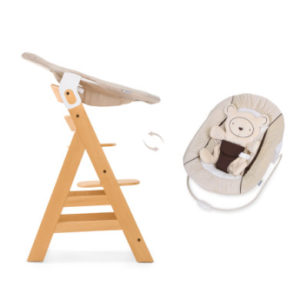 hauck Hochstuhl Alpha Plus Natur inklusive Bouncer Hearts Beige